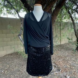 DKNYC Black Cocktail Dress Chiffon Sequin Size 1X